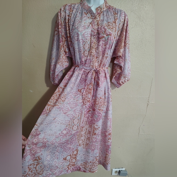 Vintage 1970's Dress Spring Floral & Bird Print Size Large XLarge Kenny Classics - Picture 3 of 13